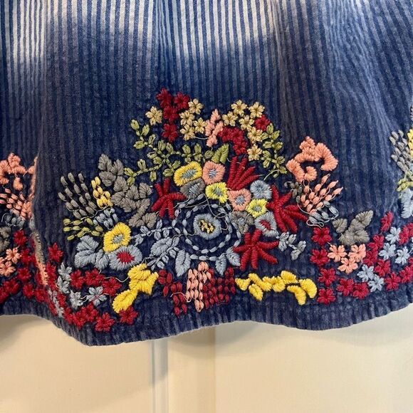 A Personal Touch Stripped Button Down Floral Embroidery Blouse Medium - Picture 4 of 14